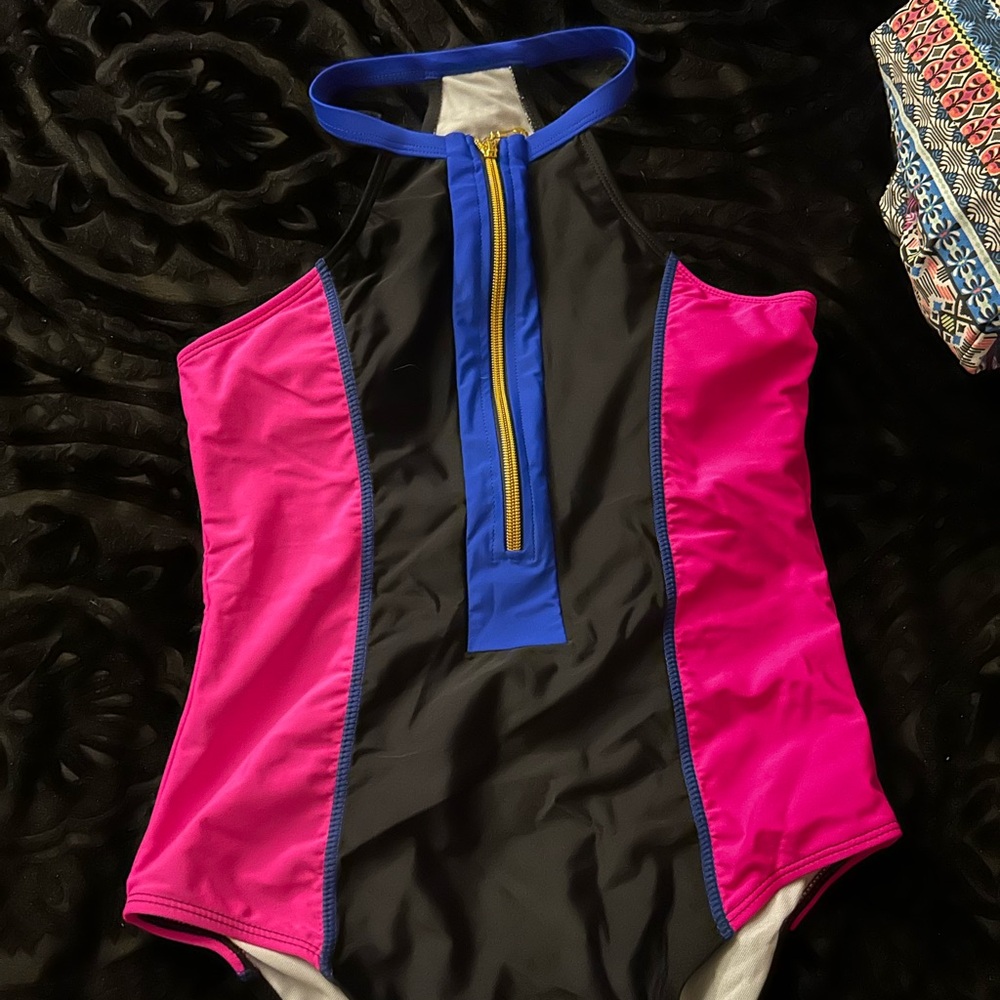90’s inspired Black and Pink One Piece Swimsuit